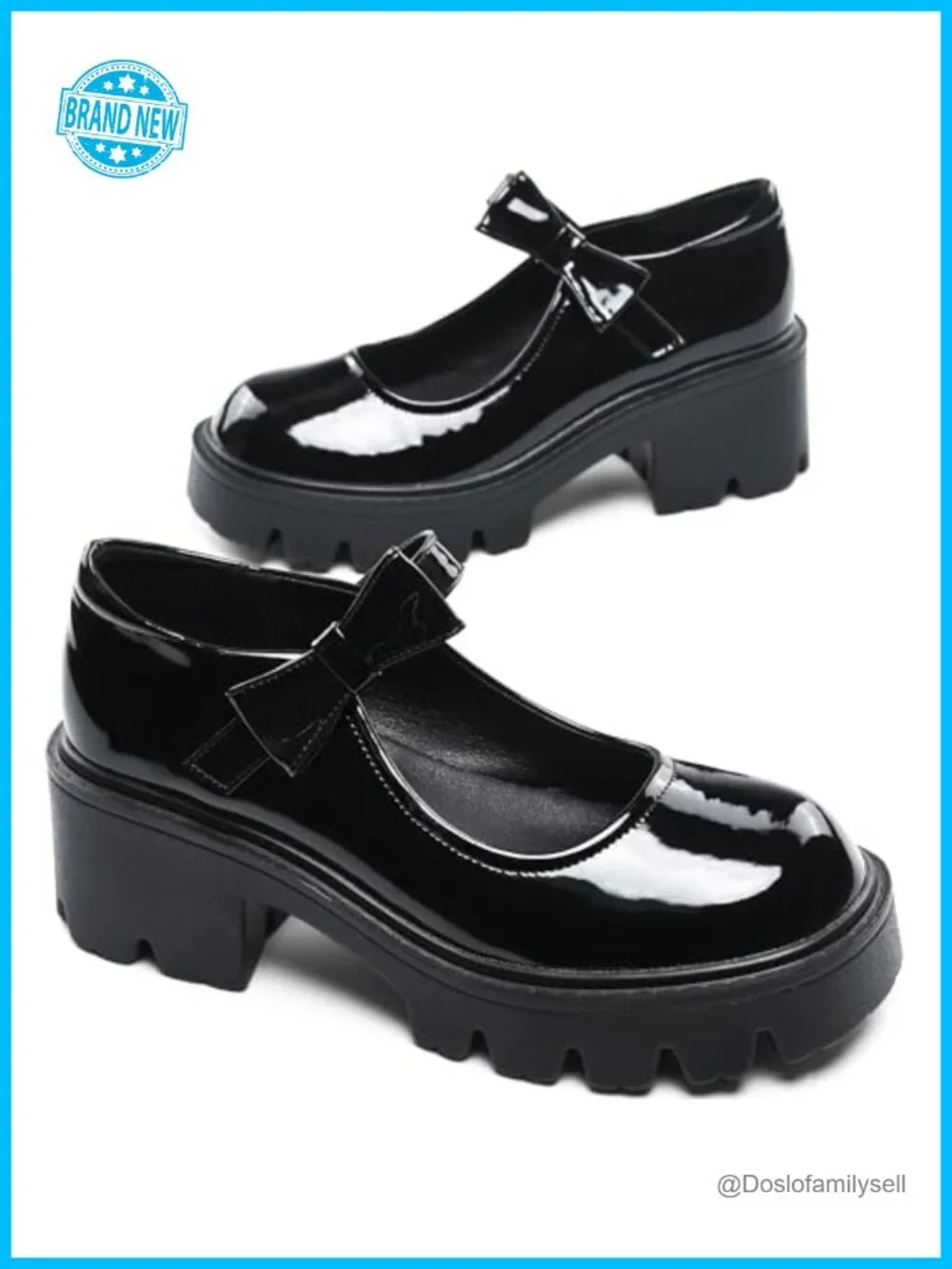 Mary Jane Platform Pumps Chunky Block Heel Patent-Like Pump, 2.55-Inch Heel,